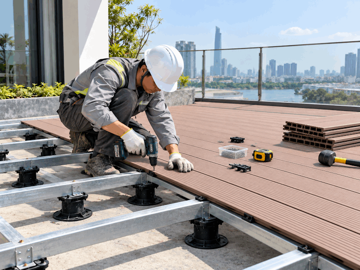 lắp sàn gỗ nhựa ngoài trời